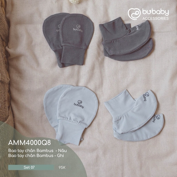 Bu Baby - AMM4000Q8.PREMIX | Set 07 - Bao tay chân Bambus - Nâu | Bao tay chân Bambus - Ghi | Free size - Mix màu