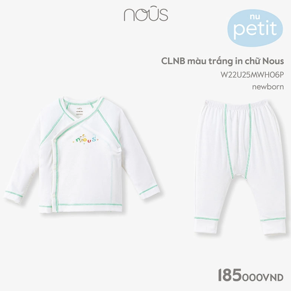 Bộ dài tay CLNB Nous màu trắng in chữ Nous NB