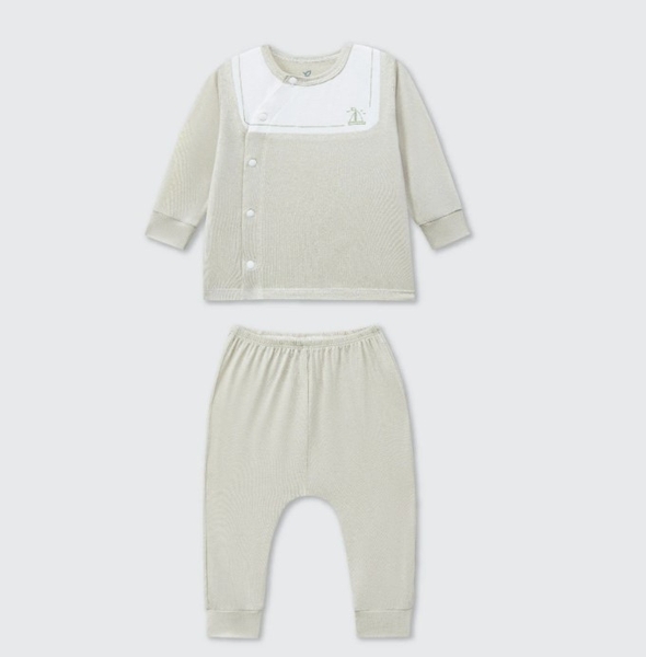 Bộ dài tay cúc lệch La Pomme phối cổ ngọt ngào - Newborn,0,3M Be