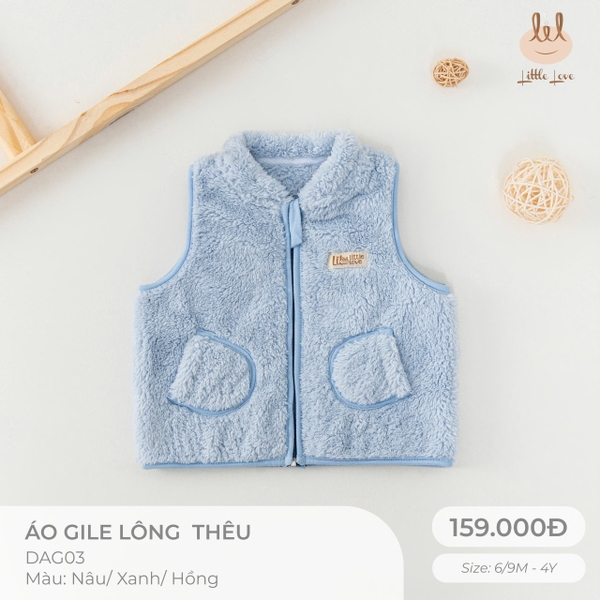 Áo Gile Lông Xanh Thêu Voi (4Y,3Y,18-24M,12-18M,9-12M,6-9M)