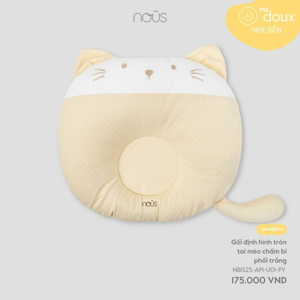 Nous Gối định hình tròn tai mèo chấm bi phối trắng NB