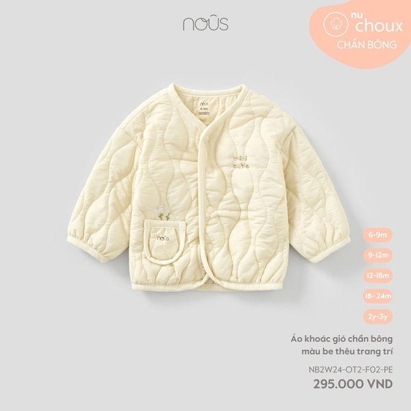Nous Áo khoác gió chần bông màu be thêu trang trí 9,12,18M,2Y