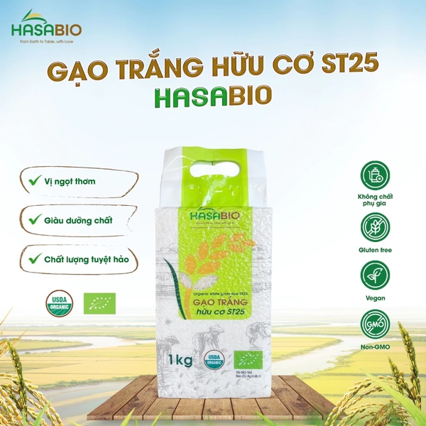 Gạo trắng hữu cơ ST25 Hasa Bio 1kg