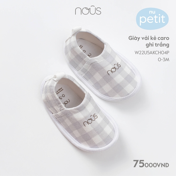Giày Nous vải kẻ caro ghi trắng 0 dến 6 tháng