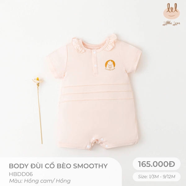 Little Love Body Đùi Cổ Bèo Smoothy Hồng Cam In Gấu (9-12M,6-9M,3-6M)