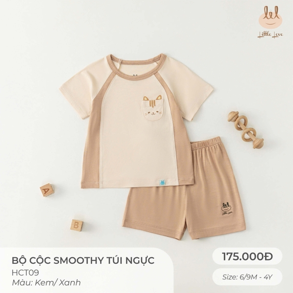 Little Love Bộ Cộc Smoothy Túi Ngực Kem In Mèo (3Y,18-24M,12-18M,9-12M,6-9M)