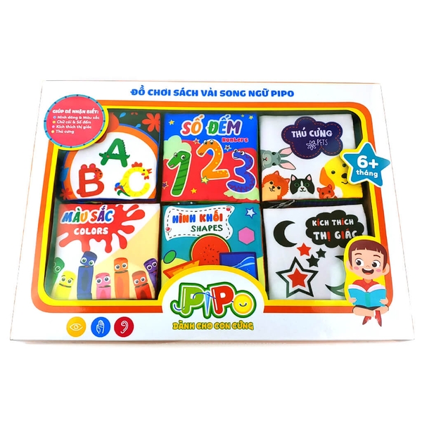 Hộp quà tặng 6 sách vải Pipo cho trẻ sơ sinh.