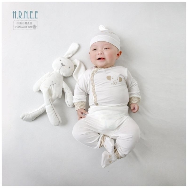 Hrnee Bộ Sơ Sinh Cài Chéo Chú Voi Con Trắng sứ 3,6M