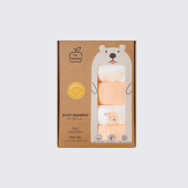 K001 Set 5 Khăn sữa sợi tre lụa La Pomme phối màu (30x30cm) Cam (hai chú mèo)