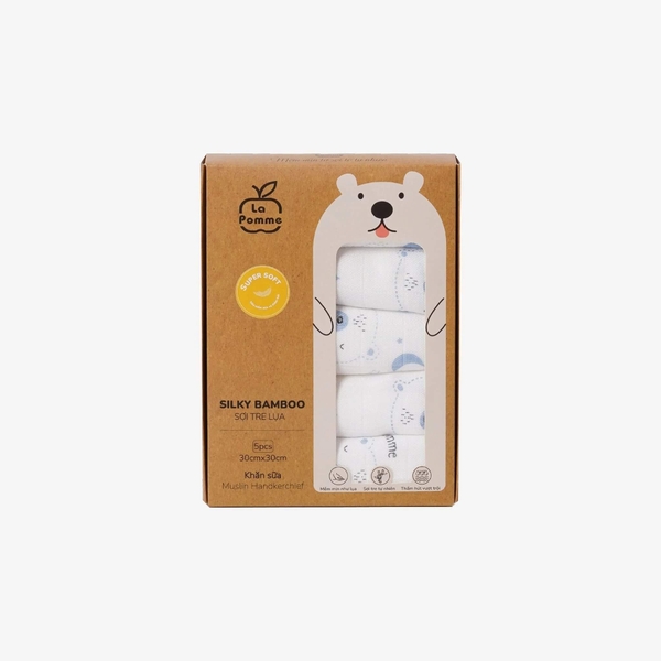 K001 Set 5 Khăn sữa sợi tre lụa La Pomme phối màu (30x30cm) - Gấu xanh