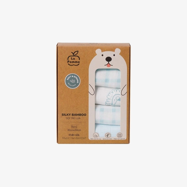 K001 Set 5 Khăn sữa sợi tre lụa La Pomme phối màu (30x30cm) - Kẻ sư tử