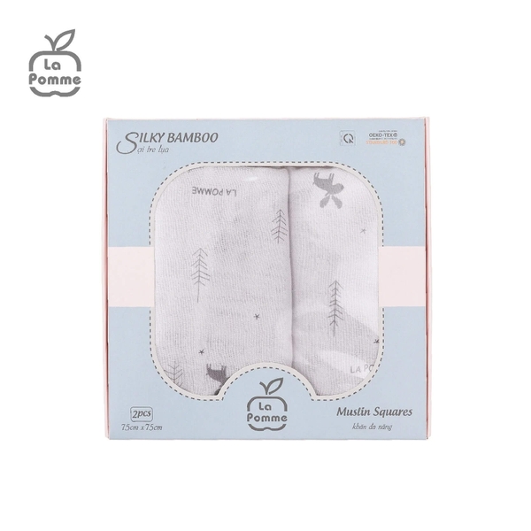K002 Set 2 khăn sữa sợi tre lụa La Pomme - 75x75cm Hươu Ghi