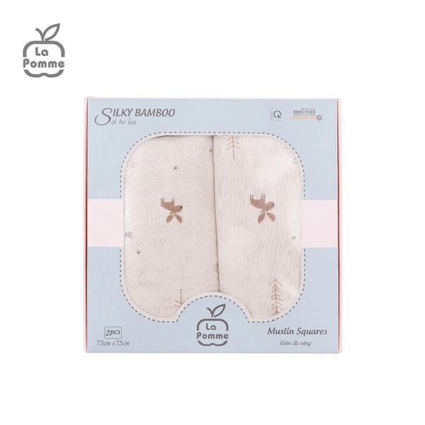 K002 Set 2 khăn sữa sợi tre lụa La Pomme - 75x75cm Hươu Nâu