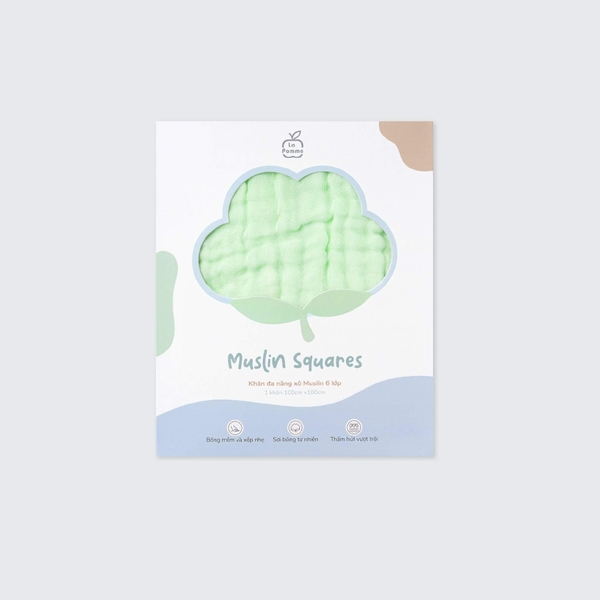 Khăn đa năng Xô Muslin 6 Lớp La Pomme trơn màu (100x100cm) - Xanh (lá)
