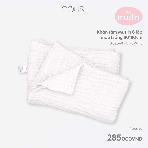 Khăn tắm Nous Muslin 6 lớp màu trắng 110*110cm