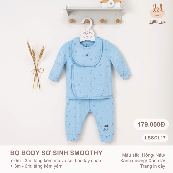 Little Love - 2024 BỘ SS CÀI LỆCH  SMOOTHY BLUE BEAR 0,3,6M