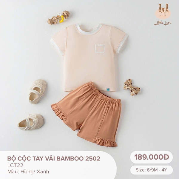 Little Love Bộ cộc tay vải bamboo 2502 hồng từ 6M đến 3Y