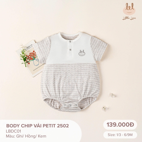 Little Love Body chip vải petit 2502 kẻ ghi (3-6M, 6-9M)