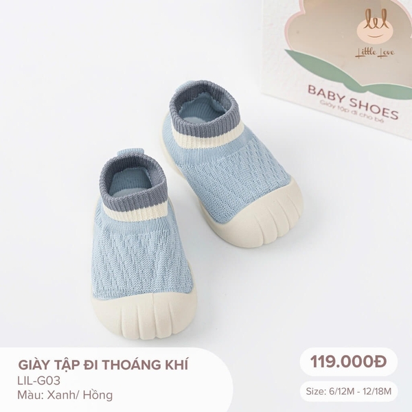 Little love Giày tập đi thoáng khí màu xanh 6,12-18M
