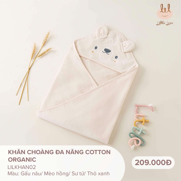 Little Love Khăn choàng đa năng cotton organic gấu nâu
