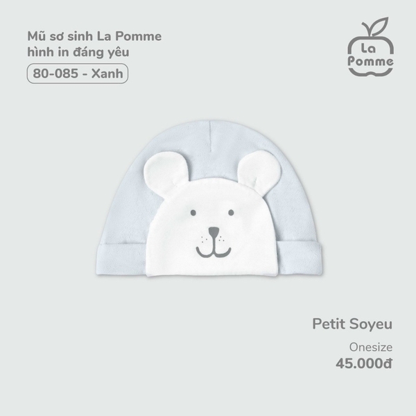 Mũ sơ sinh La Pomme hình in đáng yêu - Xanh