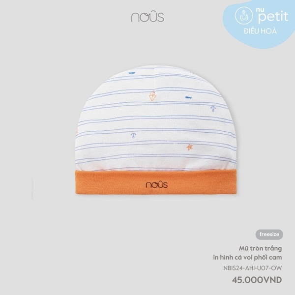 Nous - Mũ tròn trắng in hình cá voi phối cam
