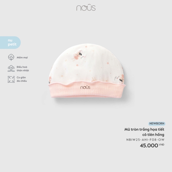 Nous Mũ tròn trắng họa tiết cô tiên hồng NB