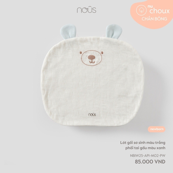 Nous Lót gối sơ sinh màu trắng phối tai gấu màu xanh NB