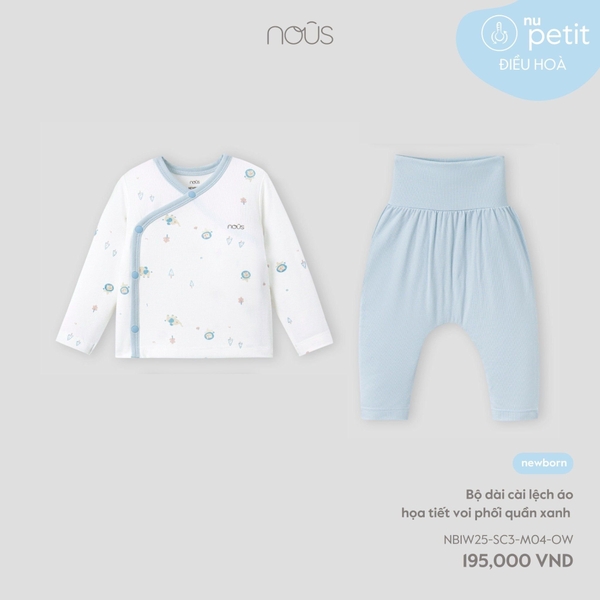 Nous Bộ dài cài lệch áo họa tiết voi phối quần xanh  NB