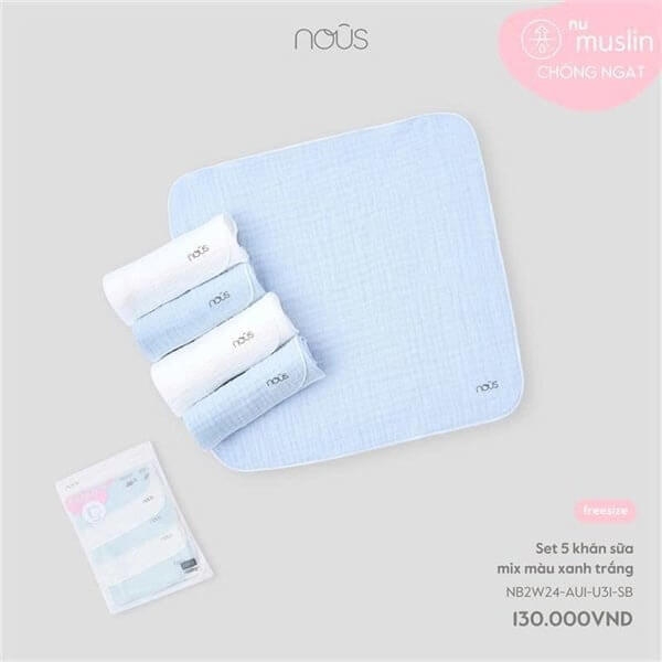 Nous Set 5 khăn sữa mix màu xanh trắng