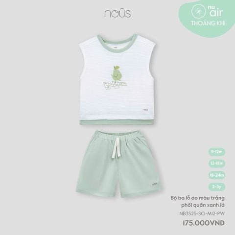 Nous Bộ ba lỗ áo màu trắng phối quần xanh lá 9,12,18M, 2Y