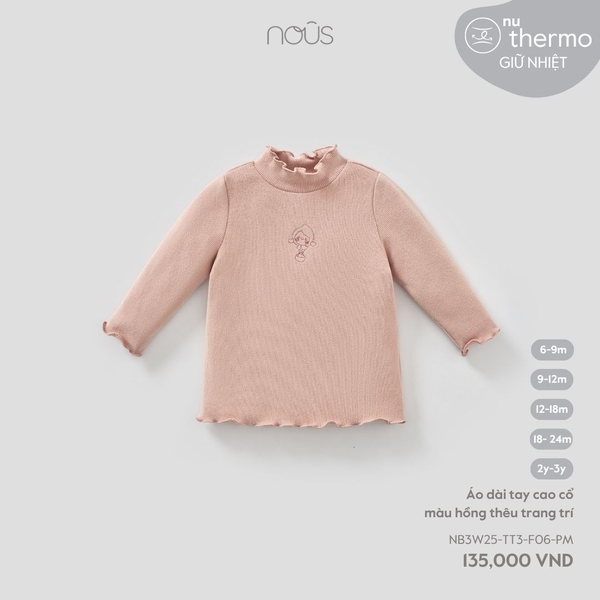 Nous Áo dài tay cao cổ màu hồng thêu trang trí  6,9,12,18,2YM