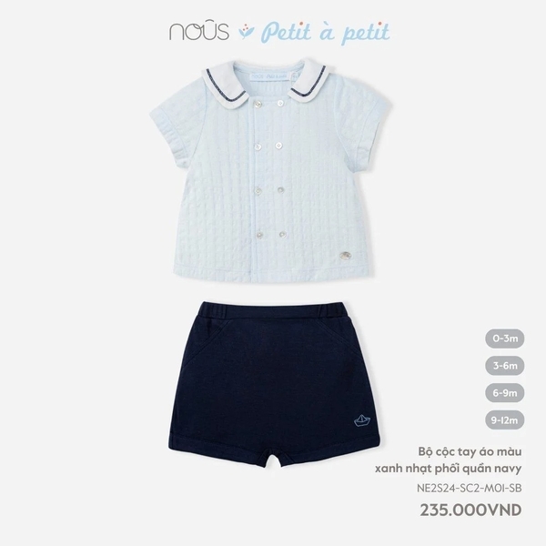 Nous - Bộ cộc tay áo màu xanh nhạt phối quần navy  (0M-9M)