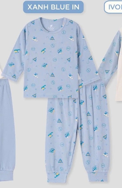 Lullaby Bộ bé trai dài tay NH451N - Xanh blue in - 12,18,24M,3Y,4YM