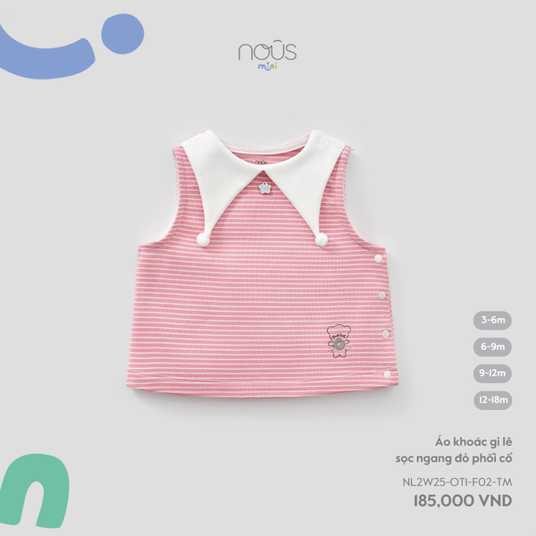 Nous Áo khoác gi lê sọc ngang đỏ phối cổ 3,6,9,12M