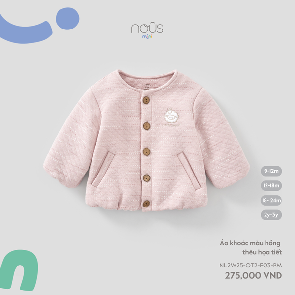 Nous Áo khoác màu hồng thêu họa tiết 9,12,18M,2Y