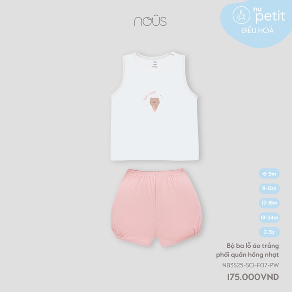 Nous Bộ ba lỗ áo trắng phối quần hồng nhạt 6,9,12,18M,2Y