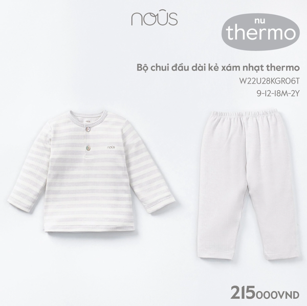 Nous Bộ chui đầu dài kẻ xám nhạt thermo (9M, 12M, 18M, 2Y)