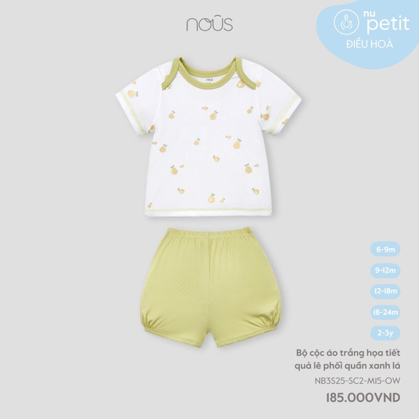 Nous Bộ cộc áo trắng họa tiết quả lê phối quần xanh lá 6,9,12,18M,2Y