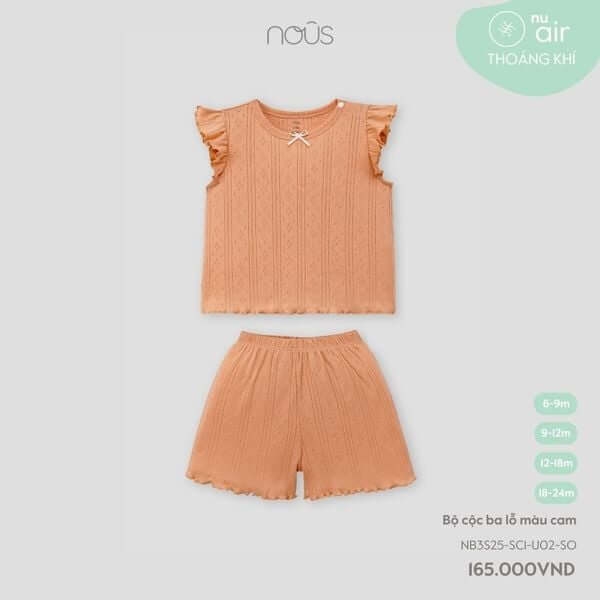 Nous Bộ cộc ba lỗ màu cam 6,9,12,18M