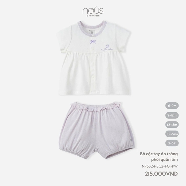 Nous - Bộ cộc tay áo trắng phối quần tím (6M-2Y)