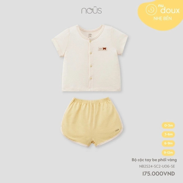 Nous - Bộ cộc tay be phối vàng 0M, 3M, 6M, 9M