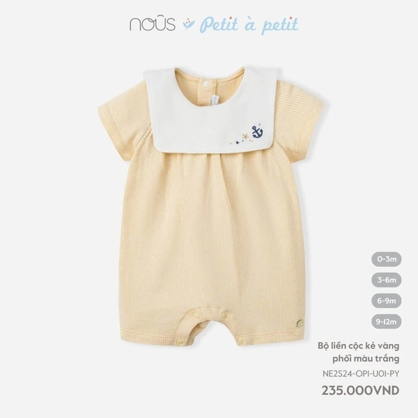 Nous - Bộ liền cộc kẻ vàng phối màu trắng (0M-9M)