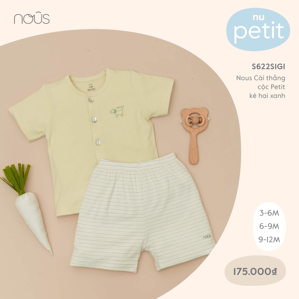 Nous Cài thẳng cộc Petit kẻ hai xanh (3M, 6M, 9M)