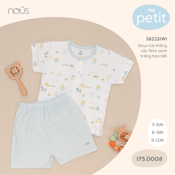 Nous Cài thẳng cộc Petit xanh trắng hoạ tiết (3M, 6M, 9M)
