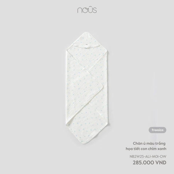 Nous Chăn ủ màu trắng họa tiết con chim xanh