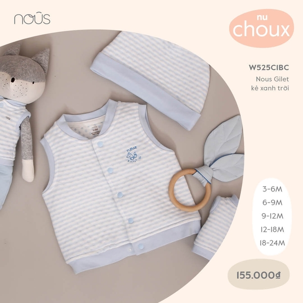 Áo Gile Nous kẻ xanh da trời