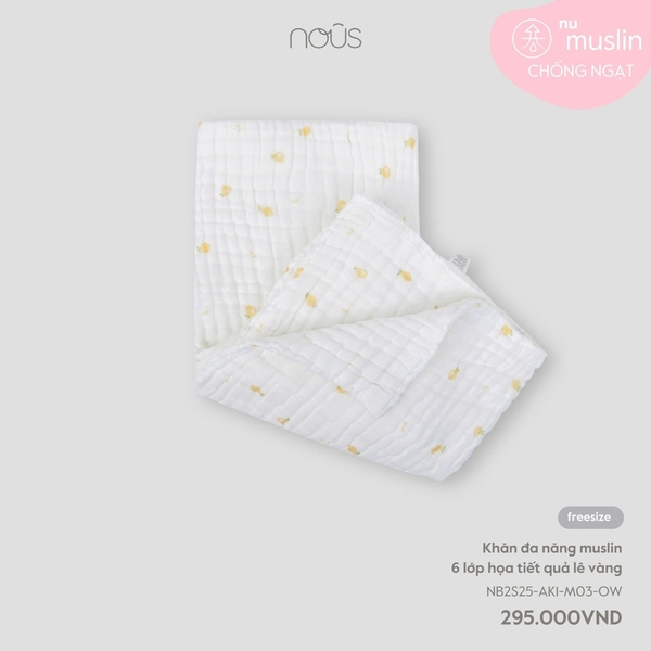 Nous Khăn đa năng muslin 6 lớp họa tiết quả lê vàng