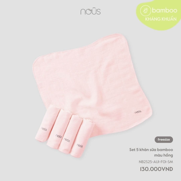 Nous Set 5 khăn sữa bamboo màu hồng