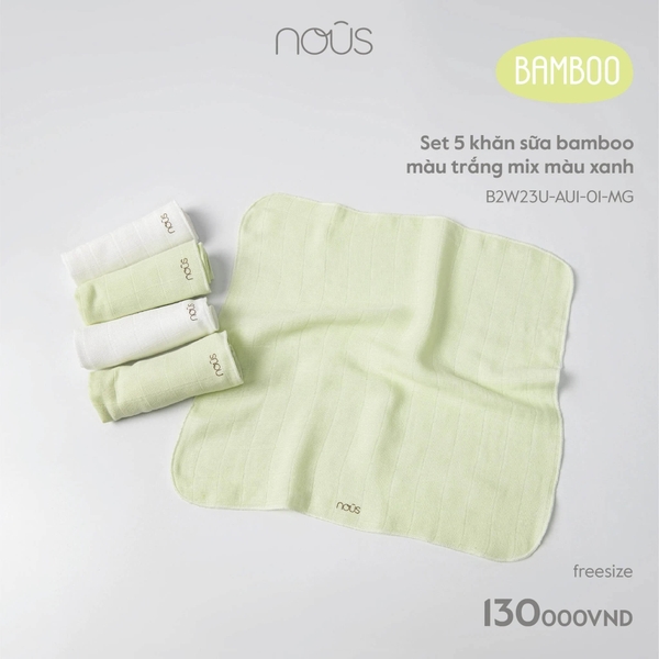 Nous - Set 5 khăn sữa bamboo xanh lá mix trắng